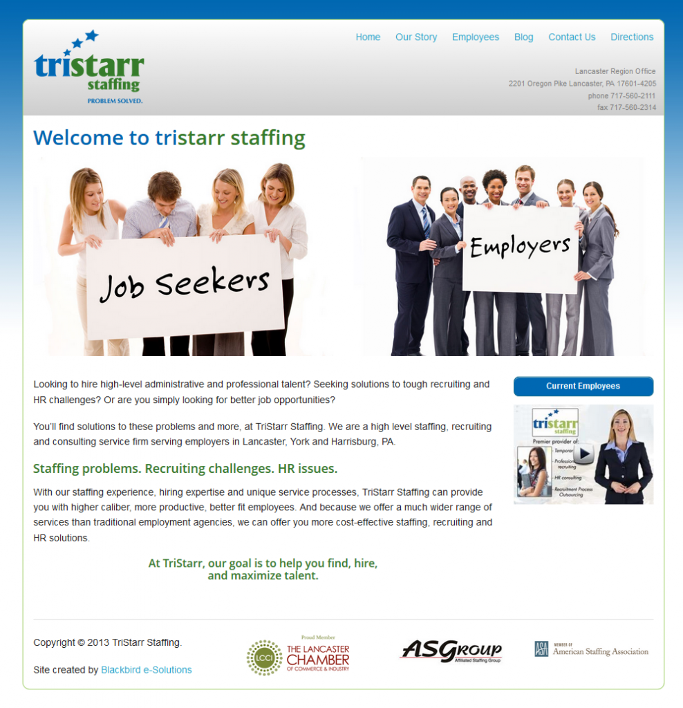 TriStarr Staffing new website screenshot