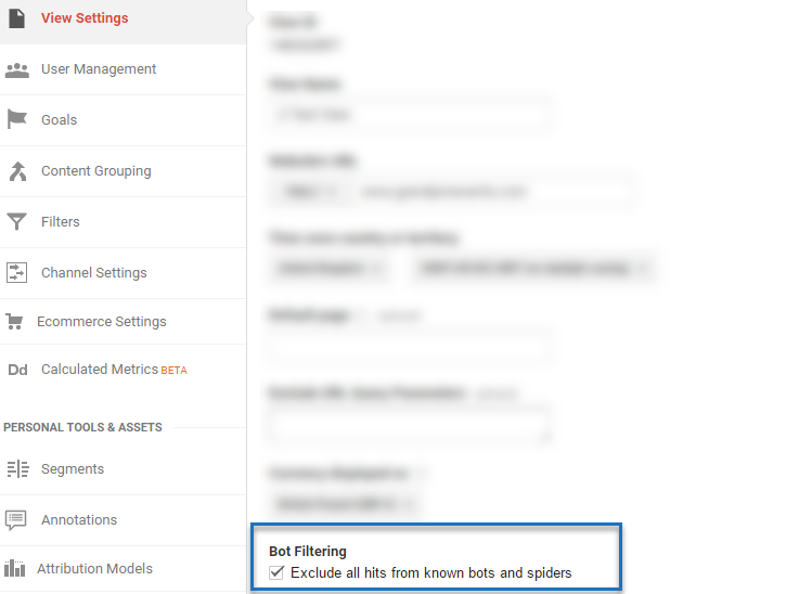 Google Analytics Bot Filtering option