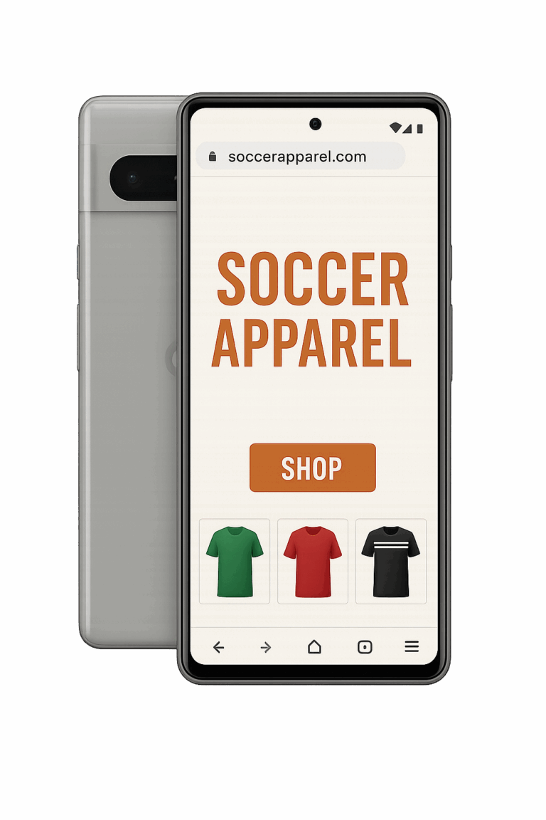 soccer apparel company on mobile phone