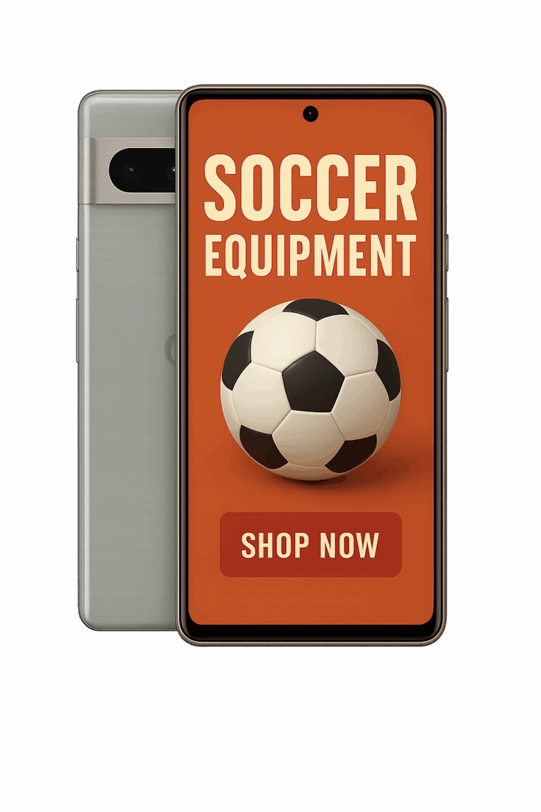 soccer equipment ad on a mobile phone