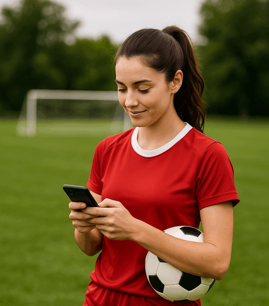 female soccer player texting