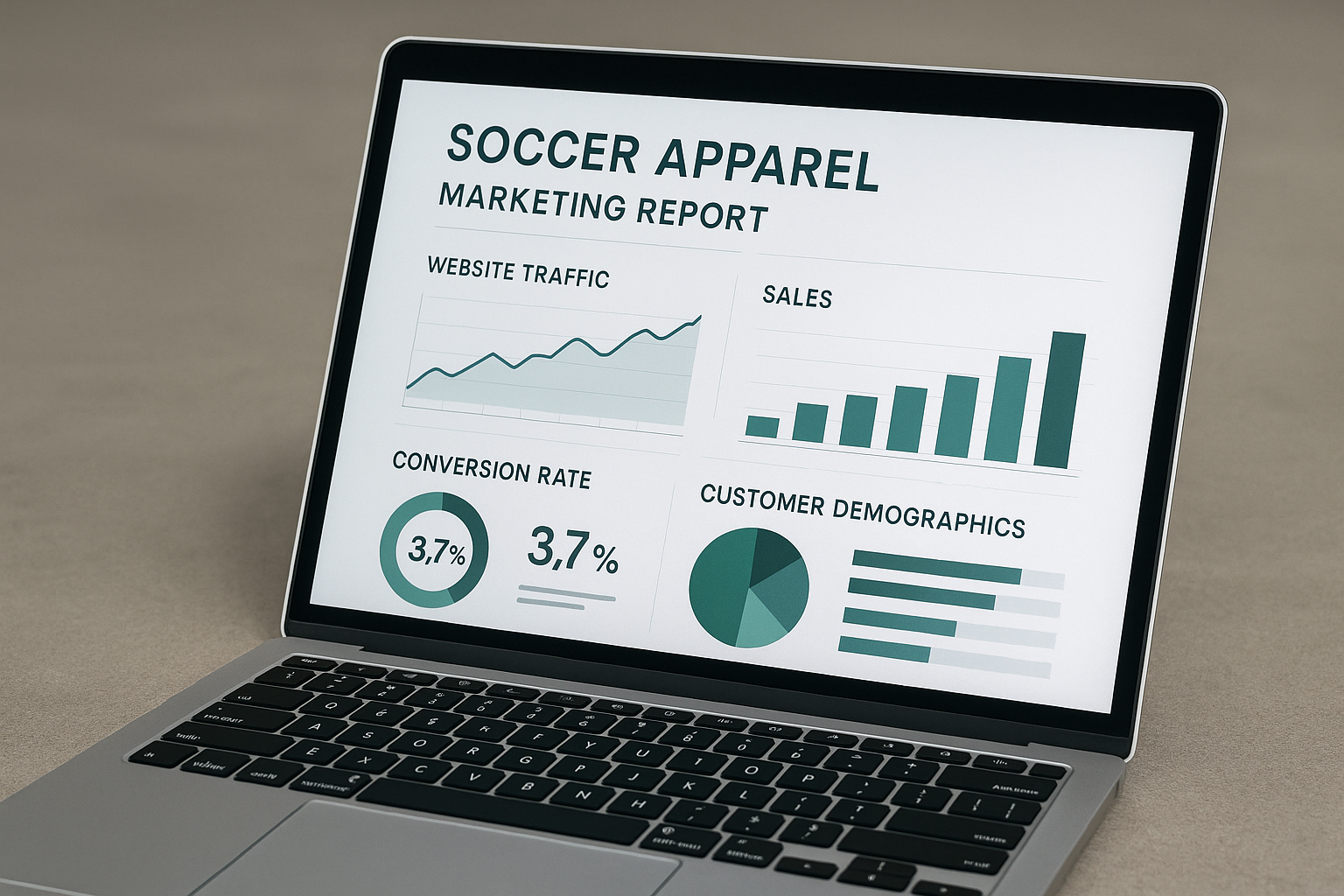 Marketing reporting dashboard for soccer apparel business.