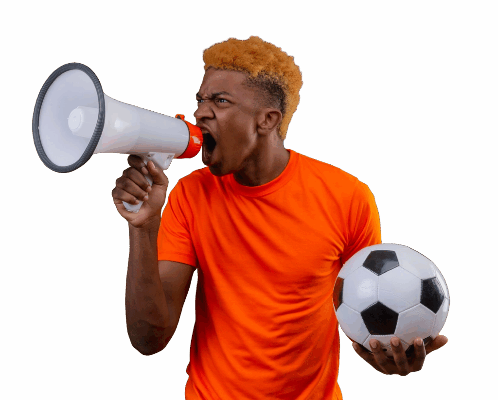 soccer player with a megaphone